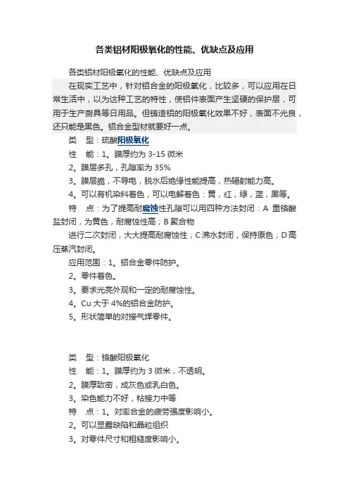 各类铝材阳极氧化的性能、优缺点及应用