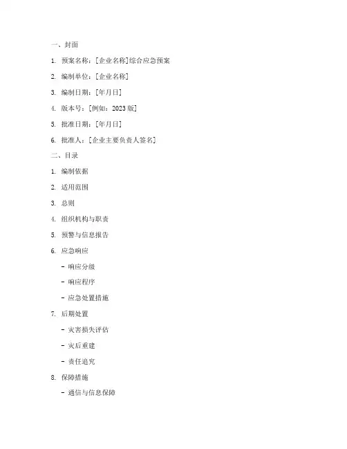 综合应急预案编制的模板