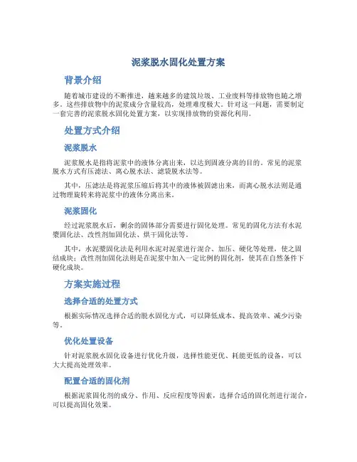 泥浆脱水固化处置方案