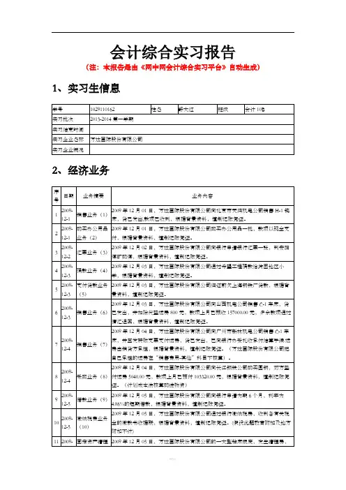 万达股份有限公司会计综合实训