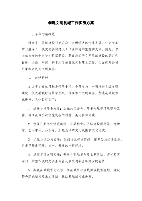 创建文明县城工作实施方案