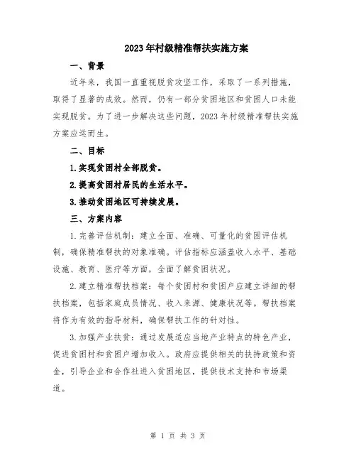 2023年村级精准帮扶实施方案