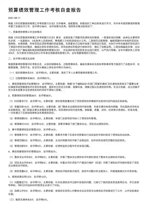 预算绩效管理工作考核自查报告