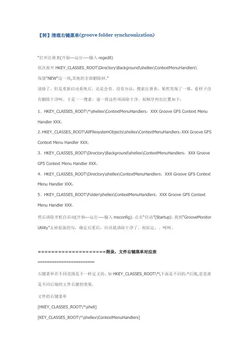 清理右键菜单(groove folder synchronization)