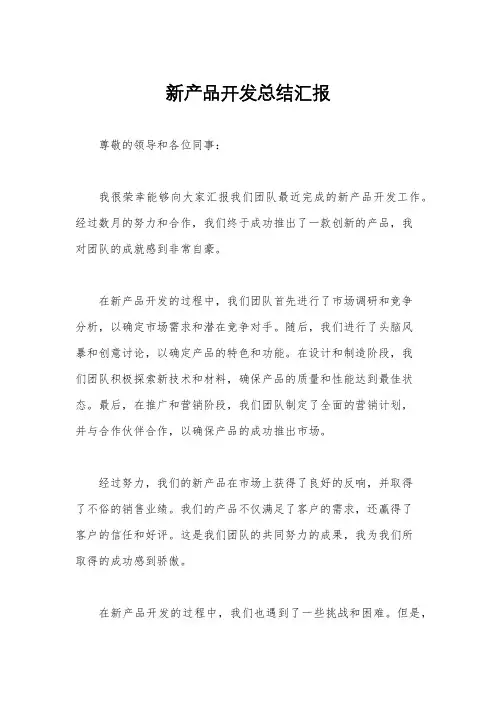 新产品开发总结汇报