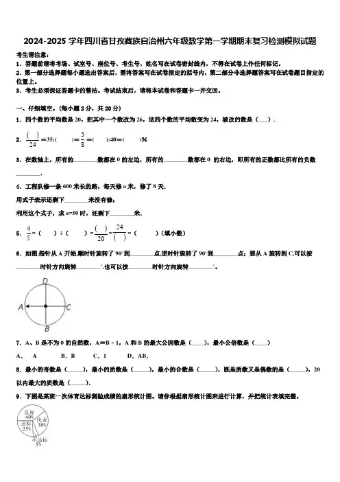2024-2025学年四川省甘孜藏族自治州六年级数学第一学期期末复习检测模拟试题含解析