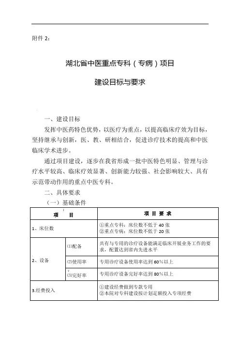 湖北省中医重点专科(专病)项目目标与要求