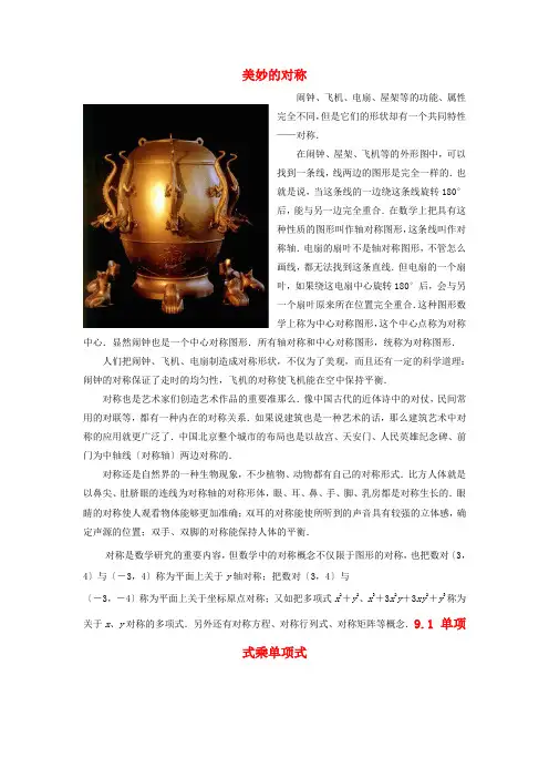 苏科初中数学八上  轴对称图形 01 美妙的对称知识拓展 