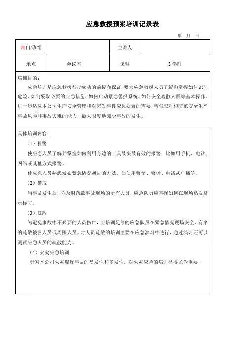 应急救援预案培训记录表