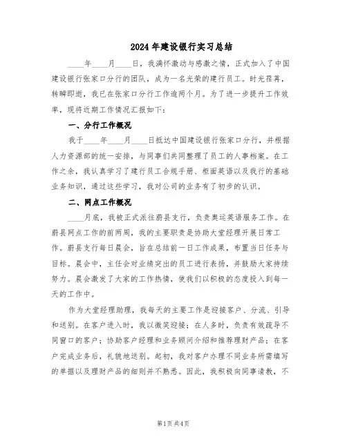 2024年建设银行实习总结（二篇）