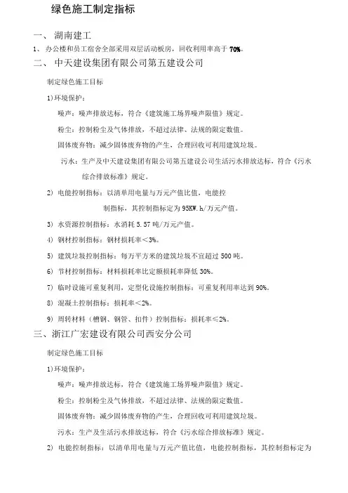 绿色施工制定指标