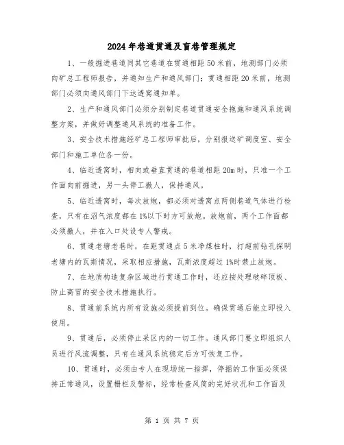 2024年巷道贯通及盲巷管理规定（2篇）