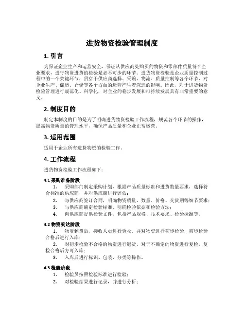 进货物资检验管理制度