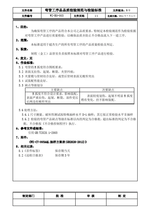 WI-B0-003弯管工序品质检验规范与检验标准