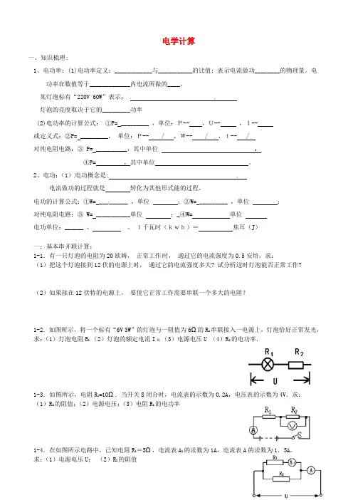 广东省深圳市中考物理专题复习电学计算题1