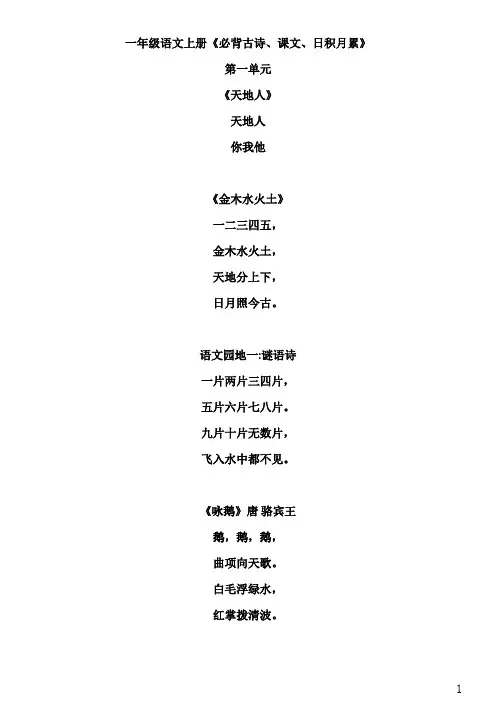 2024年秋季1年级上册语文课本必背内容