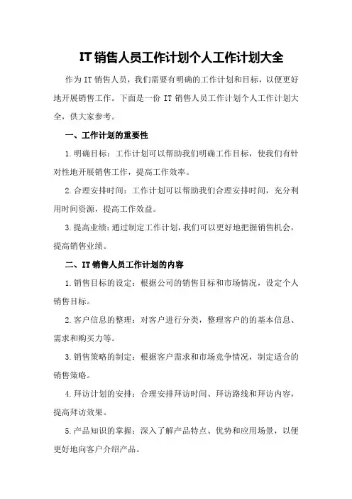 IT销售人员工作计划个人工作计划大全