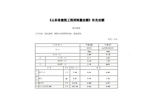山东省建筑工程消耗量补充定额