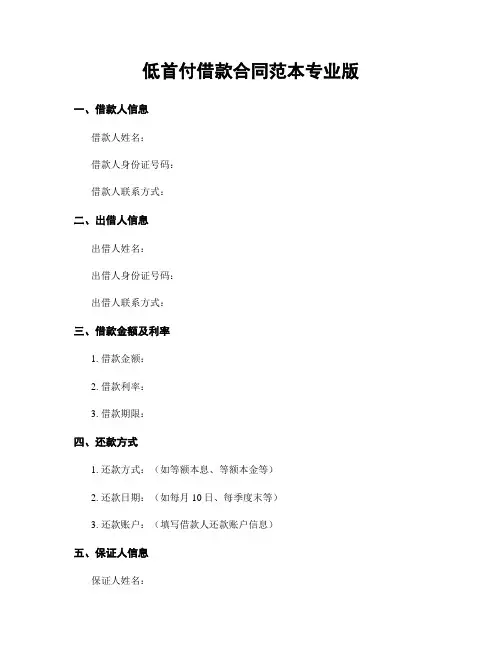 低首付借款合同范本专业版