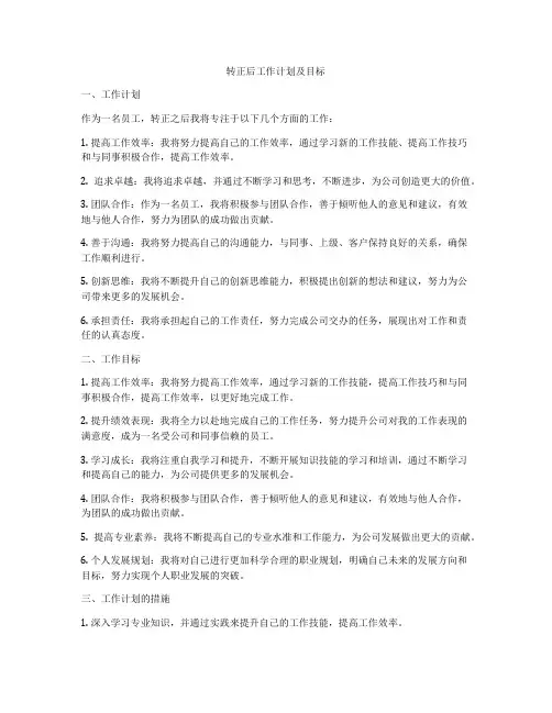 转正后工作计划及目标