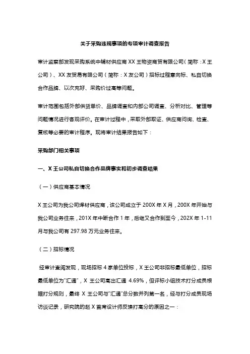 关于采购违规事项的专项审计调查报告