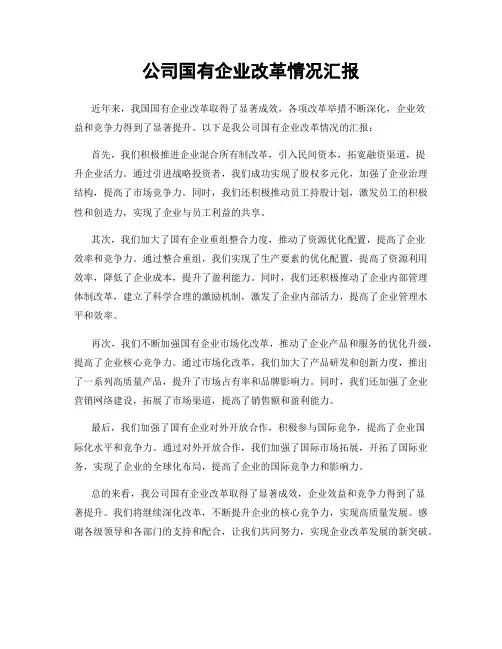 公司国有企业改革情况汇报