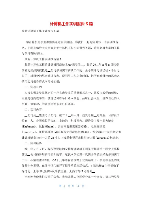 计算机工作实训报告5篇