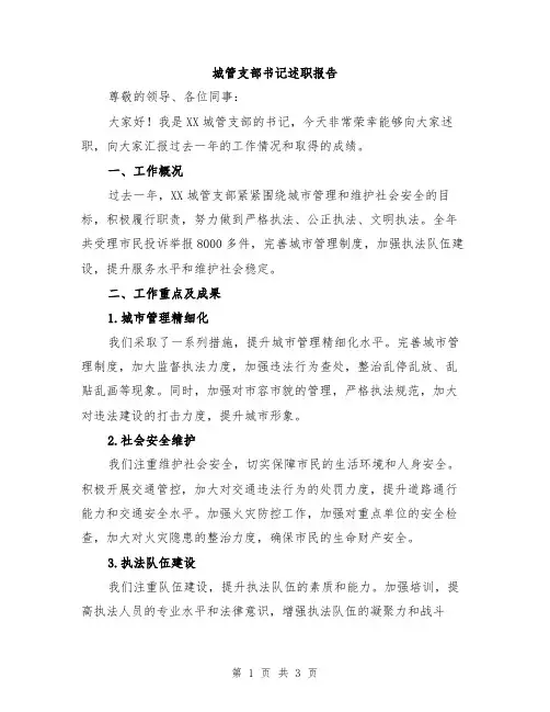 城管支部书记述职报告