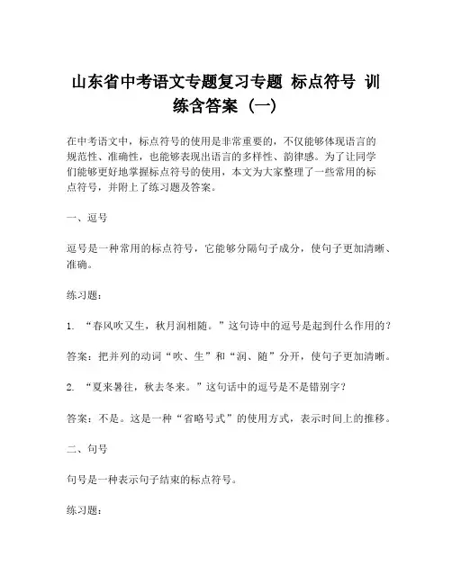 山东省中考语文专题复习专题 标点符号 训练含答案 (一)