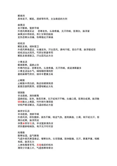 方剂学重要方歌、主治及病症