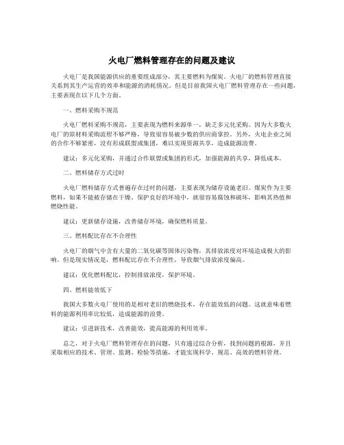 火电厂燃料管理存在的问题及建议