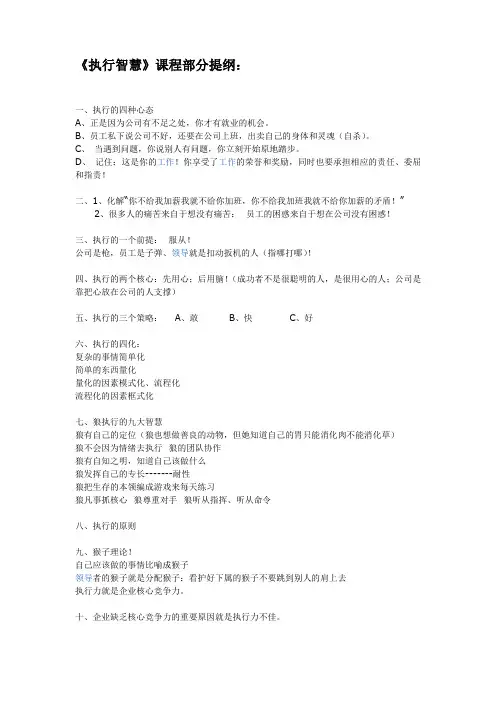 《执行智慧》课程部分提纲
