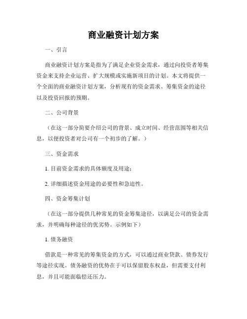 商业融资计划方案