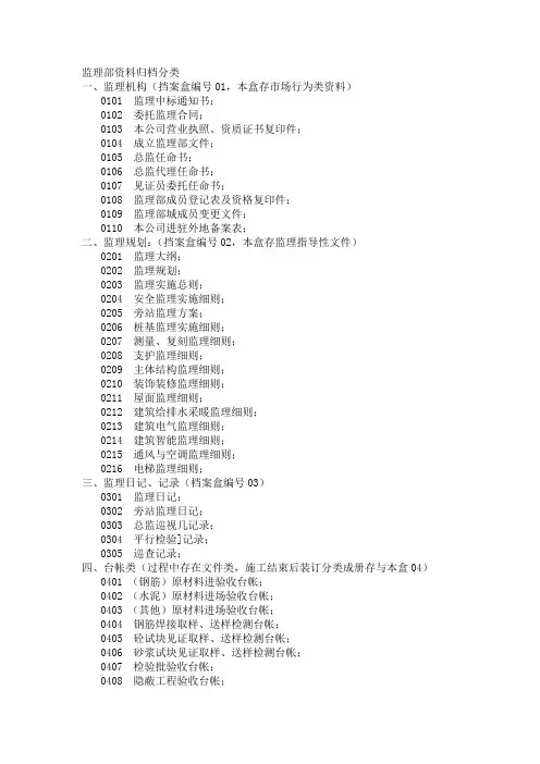 监理部资料归档分类