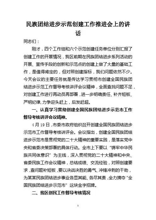 民族团结进步创建领导讲话稿