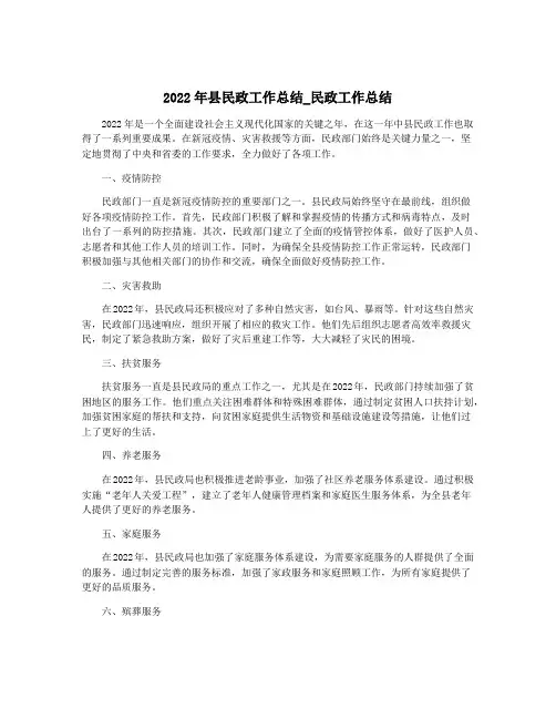 2022年县民政工作总结_民政工作总结