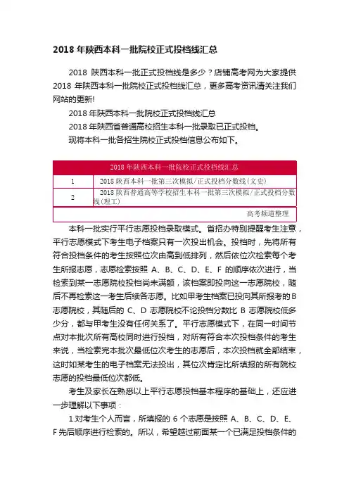2018年陕西本科一批院校正式投档线汇总
