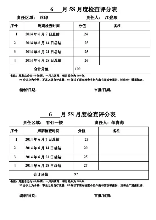 5S月度检查评分表
