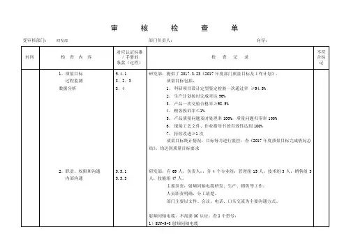 研发部内审检查单