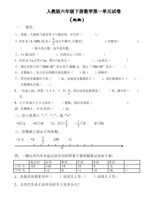 人教版六年级下册数学第一二三四五六单元测试卷测试题