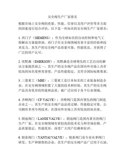 安全阀生产厂家排名