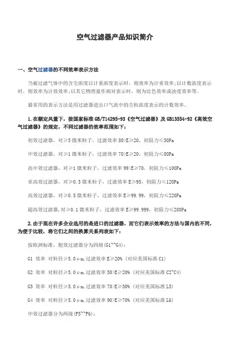 空气过滤器效率标准