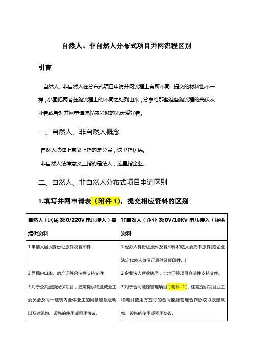 自然人、非自然人分布式并网流程及区别