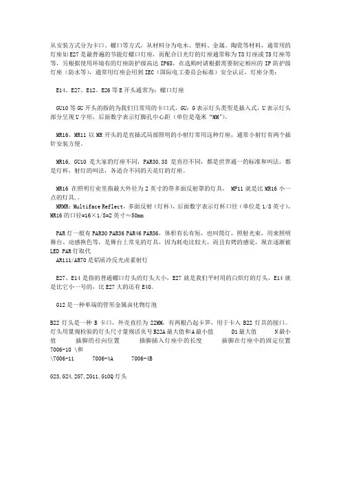 灯头各种规格