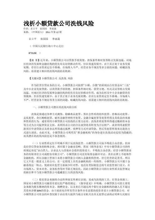 浅析小额贷款公司洗钱风险    