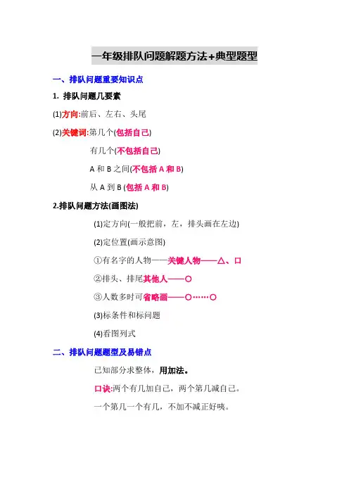 一年级数学排队问题解题方法+典型题型