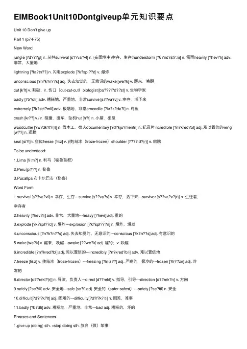EIMBook1Unit10Dontgiveup单元知识要点