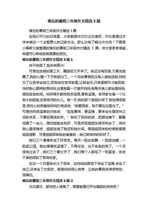 难忘的暑假三年级作文精选3篇