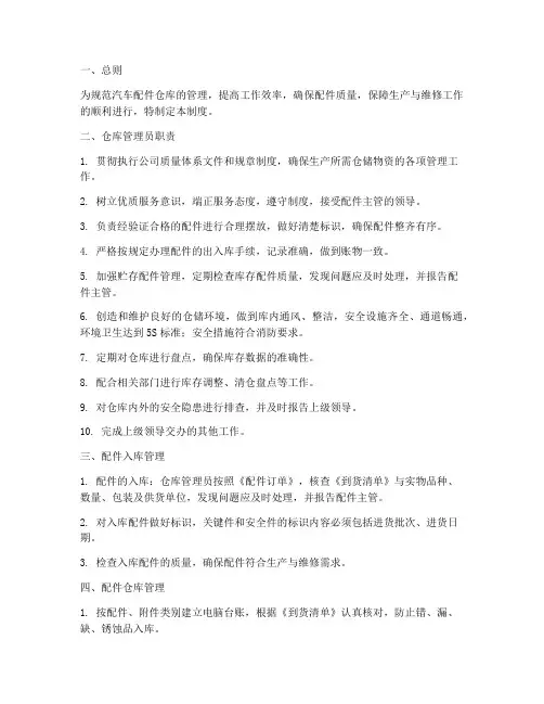 汽车配件仓库管理制度及职责