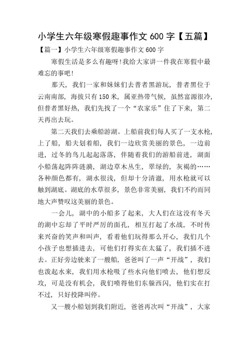小学生六年级寒假趣事作文600字【五篇】